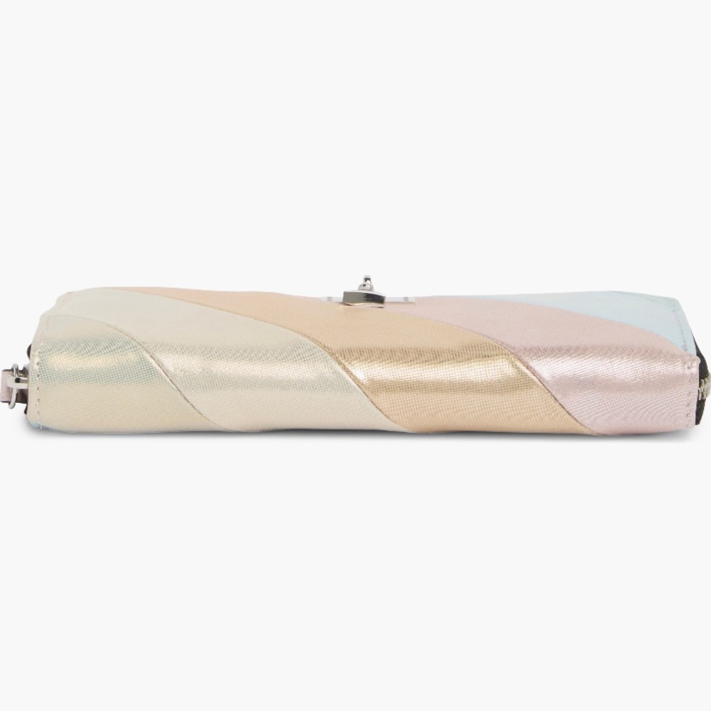 NWT Kurt Geiger Metallic Suede Leather Stripe Brixton Lock Zip Wallet - Picture 9 of 12